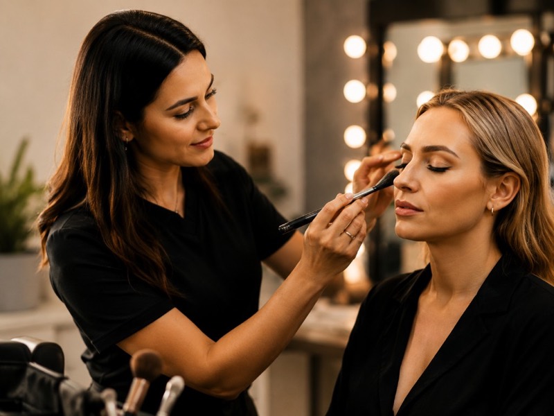 Makeup artist applying makeup for a client